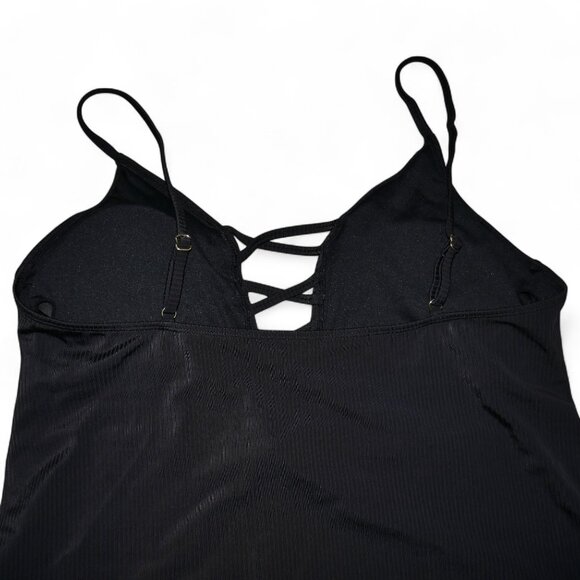 No Boundaries Ribbed Lace Up One-Piece Swimsuit Plus Size XXL (20) Slimming NEW - Picture 8 of 10